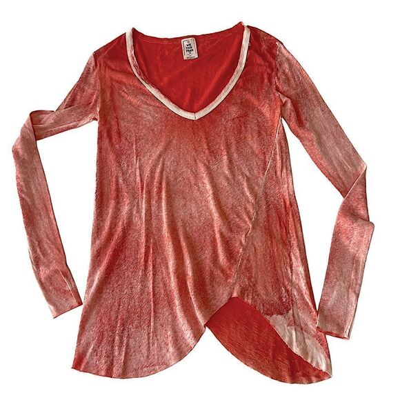 Free People We the Free Long Sleeve Peachy Salmon Color Tunic Tee NWOT Small - Picture 11 of 13